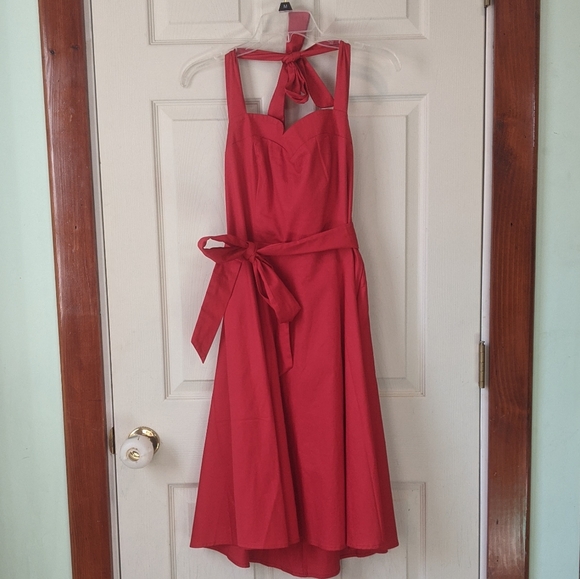 Topdress Dresses & Skirts - Red halter, dress lace up back, ties at waist
